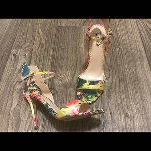 Satin Floral Ankle Strap Sandals